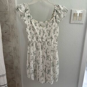 Hollister White and Green floral smocked romper
